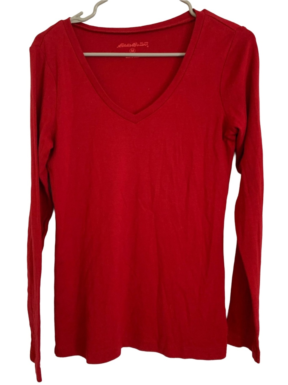 EDDIE BAUER Women’s Deep Red V-neck Long Sleeve Cotton Tee Shirt Top